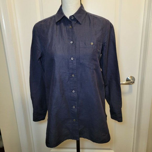 J.CREW Tops - J Crew Womens Blue Chambray Cotton Linen Blend Button Down Shirt Blouse 2P